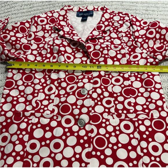 VTG Susan Graver Style Jacket Blazer Cotton Circle Print Womens Medium Red White - Picture 4 of 7